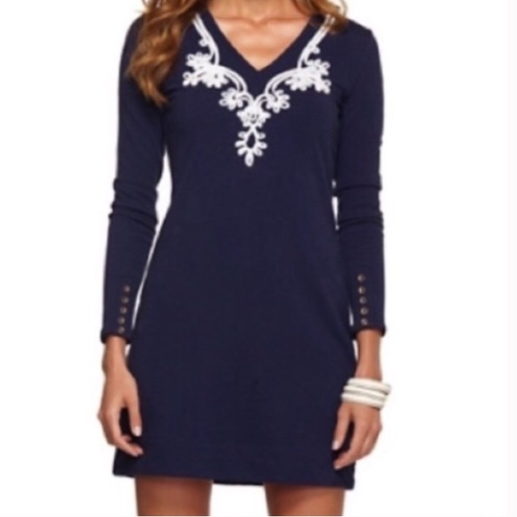 Lilly Pulitzer Daylin Navy blue sweatshirt dress M - Picture 2 of 13
